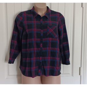 Catherines Women's Plaid Button-Up Shirt Size 1X 14/16W 100% Cotton Long Sleeve